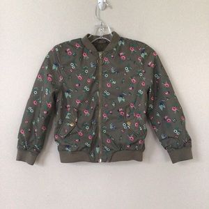 H&M Bomber Jacket 7-8 Youth Green Multi-Color Floral Prints